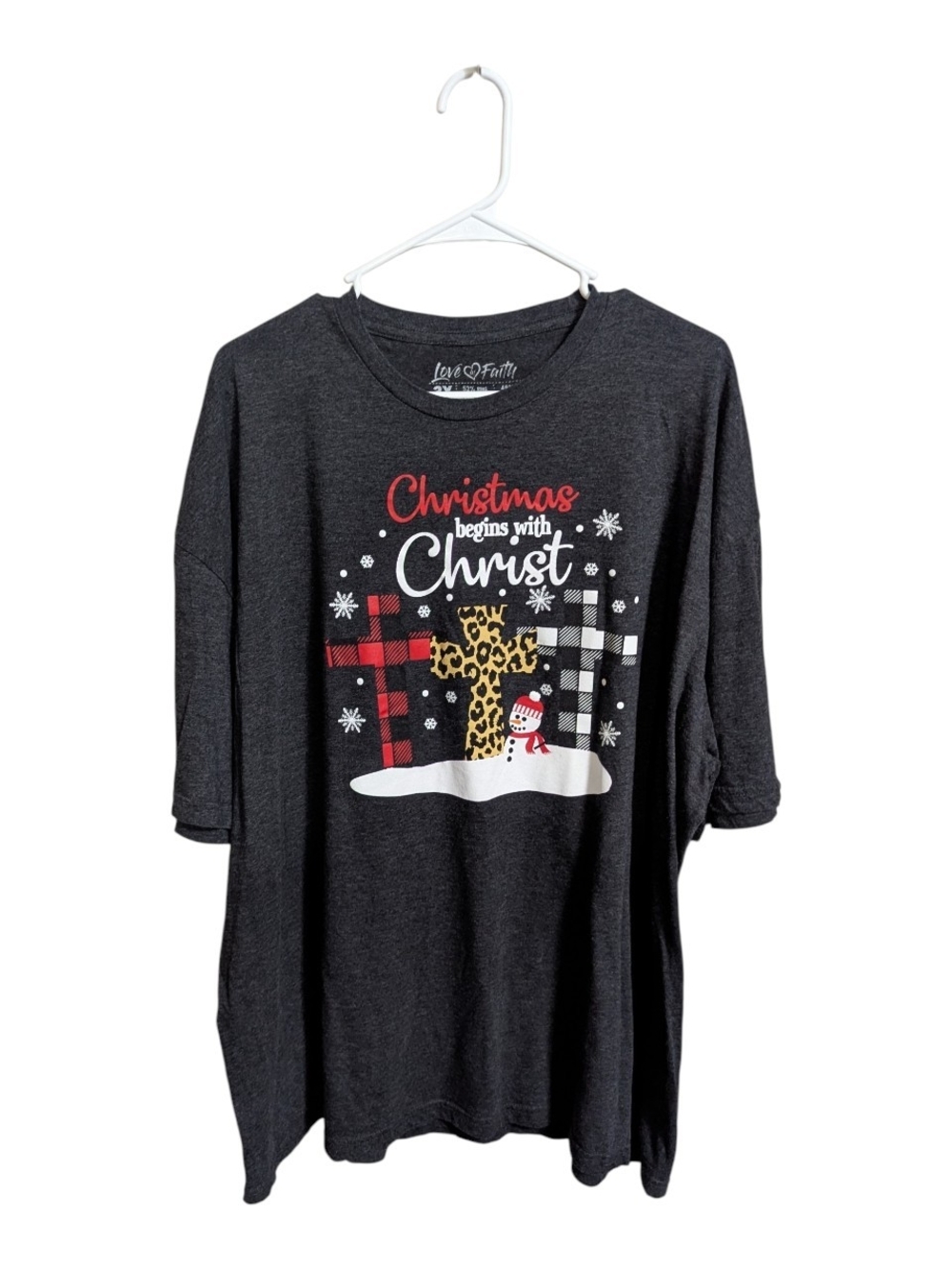 Love In Faith Women's Graphic Tee Shirt Sz 3X Christmas Begins with Christ Black